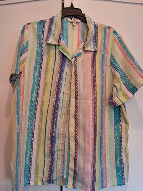 Morgan Crossing Casual Multicolor Striped Short-Sleeve Shirt